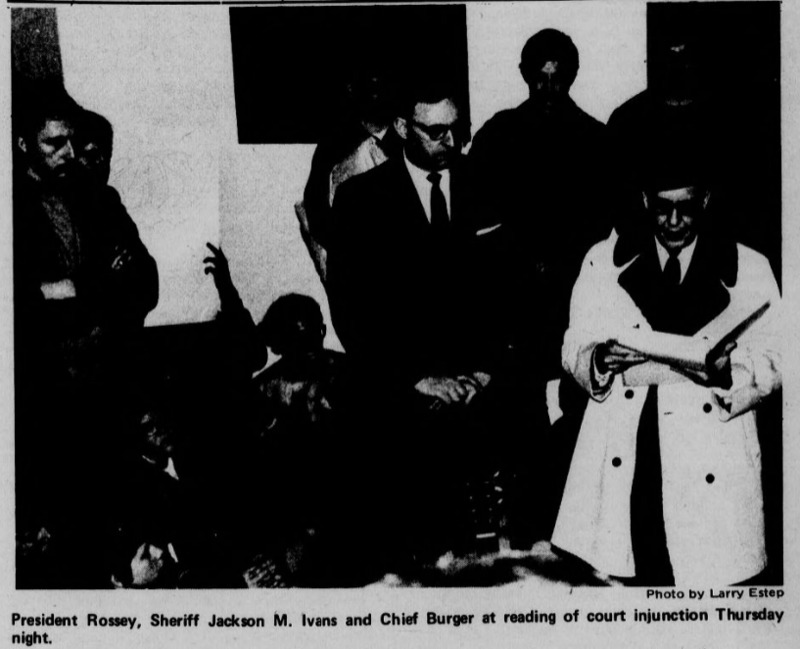 Preisdent Rossey, Sheriff Jackson M. Ivans and Chief Burger at reading of court injunction.png