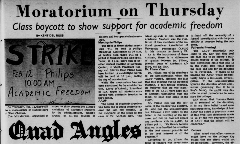 Quad Angles newspaper article showing class boycott/strike in support of academic freedom